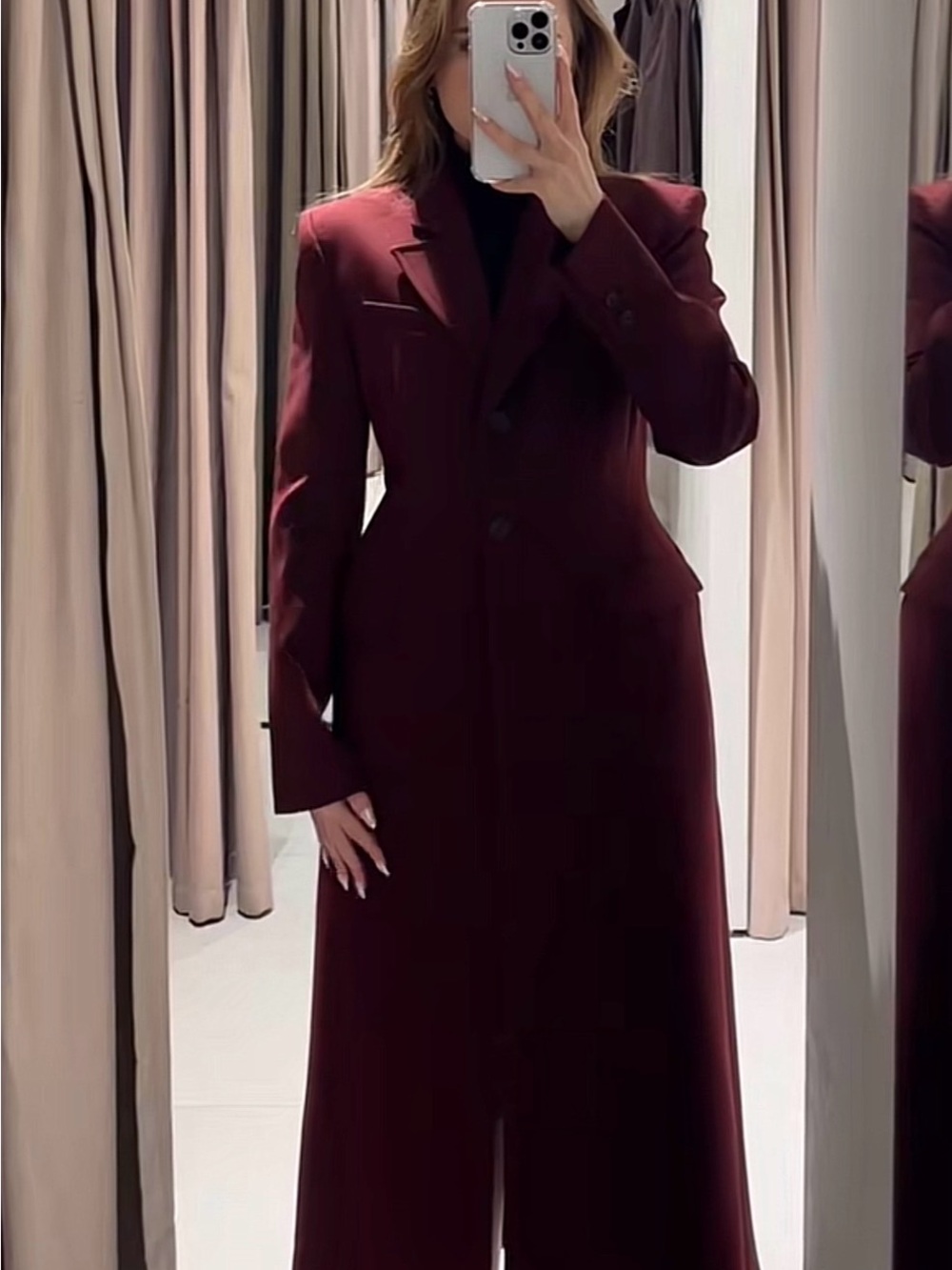 Viral Zara burgundy wool blend coat